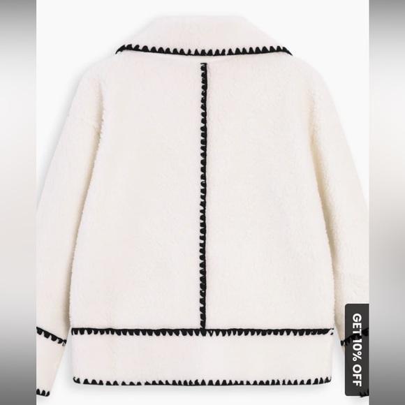 COMMENSE Embroidered Trim Fleece Kimono Jacket - Picture 2 of 6